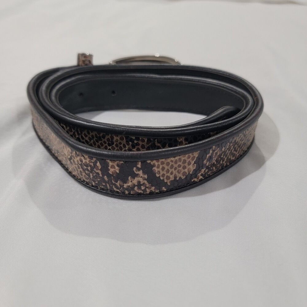 Avignon Womens Leather Belt Snake Print Black Silver Buckle Size Medium Luxury - Picture 2 of 4